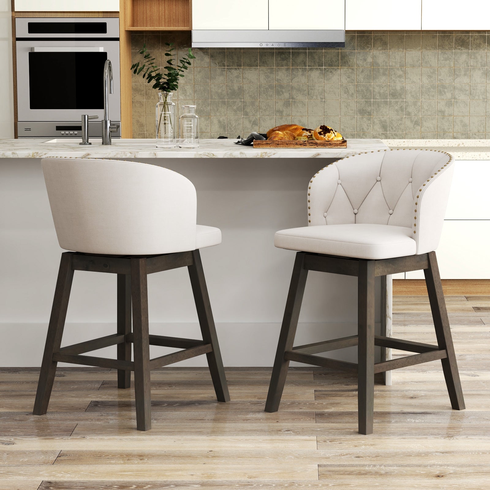 Counter Height Fabric Upholstered Bar Stools Set of 2, Beige Bar Stools at Gallery Canada