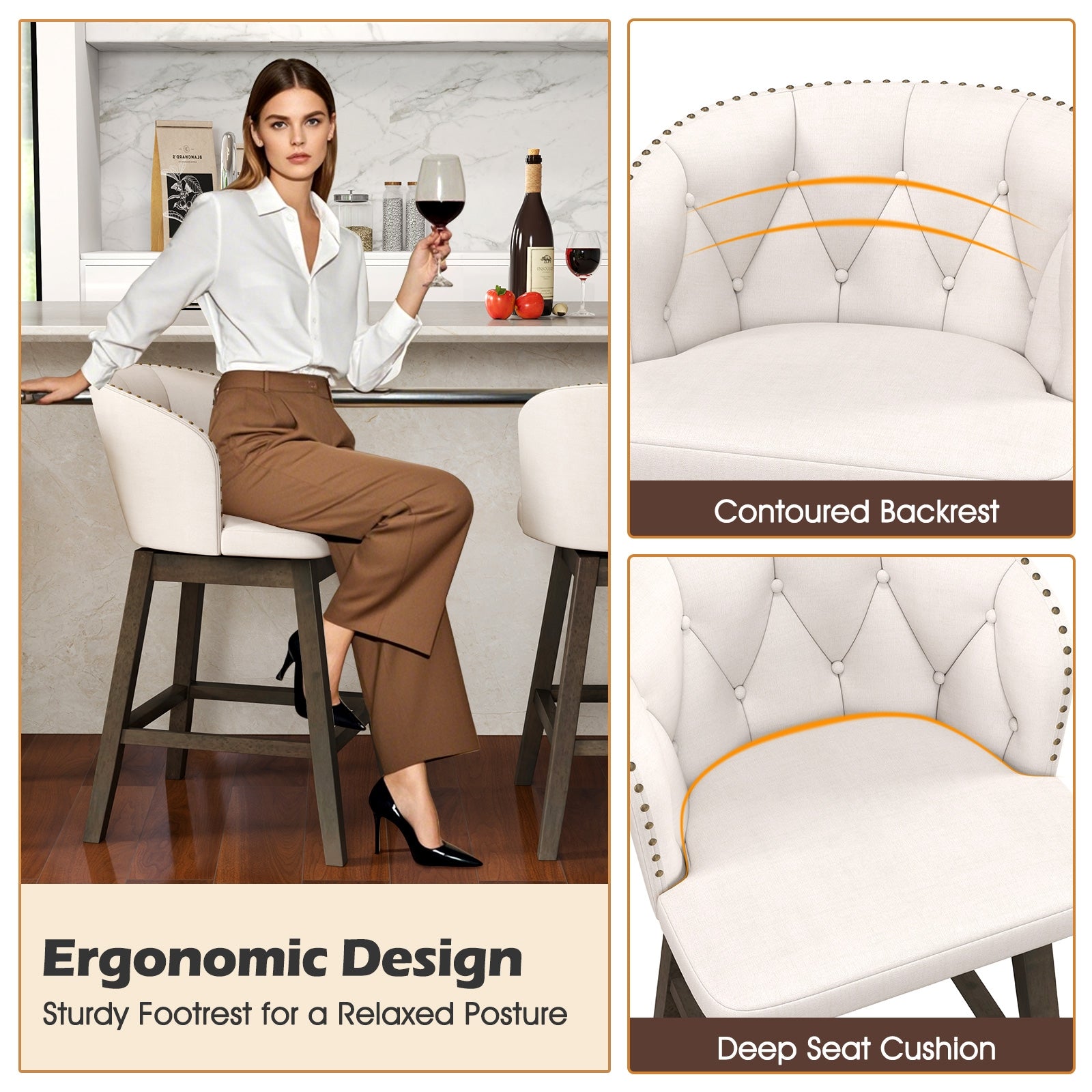 Counter Height Fabric Upholstered Bar Stools Set of 2, Beige Bar Stools at Gallery Canada