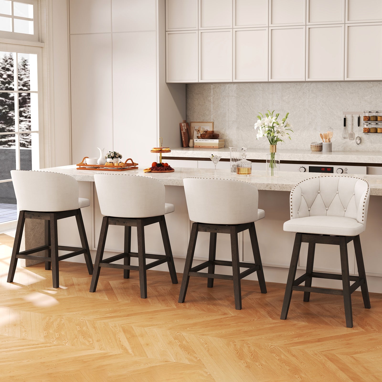 Counter Height Fabric Upholstered Bar Stools Set of 2, Beige Bar Stools at Gallery Canada