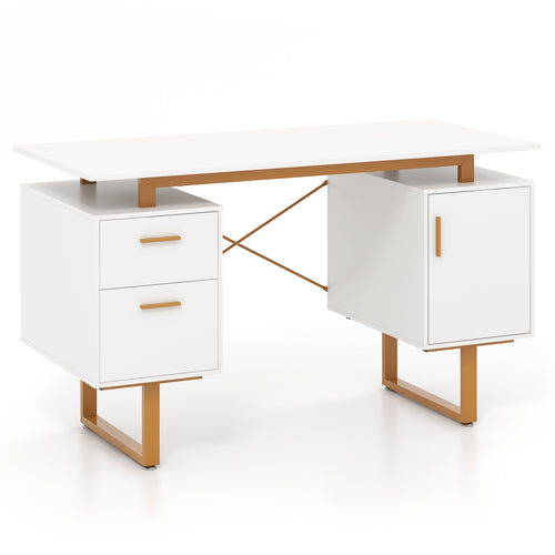 51 Inch Computer Desk with Floating Desktop and Dual Drawers, White