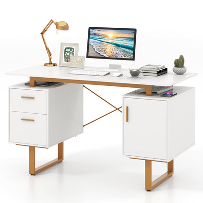 51 Inch Computer Desk with Floating Desktop and Dual Drawers, White Computer Desks at Gallery Canada