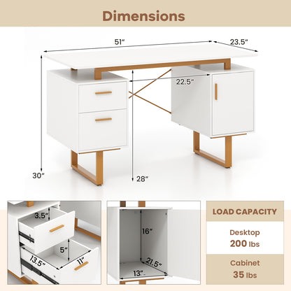 51 Inch Computer Desk with Floating Desktop and Dual Drawers, White Computer Desks at Gallery Canada