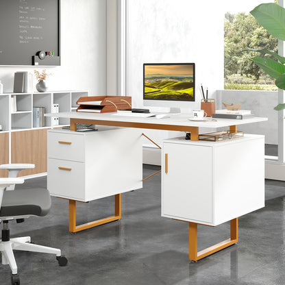 51 Inch Computer Desk with Floating Desktop and Dual Drawers, White Computer Desks at Gallery Canada