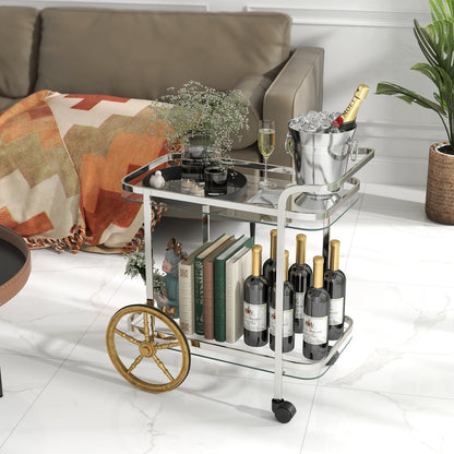 2-Tier Tempered Glass Bar Cart with 2 Large Aluminum Wheels and 2 Rolling Casters, Transparent Kitchen Islands & Carts   at Gallery Canada