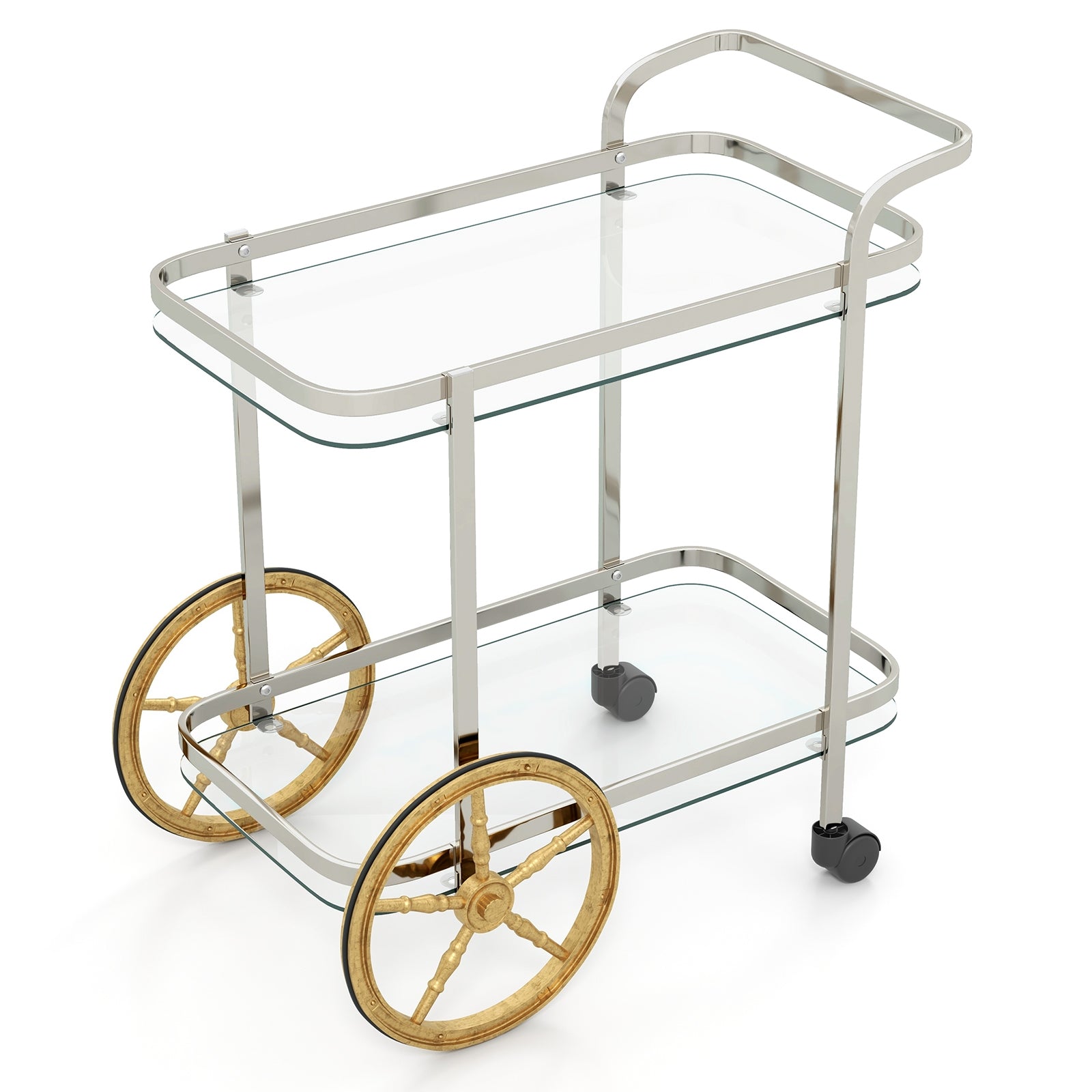 2-Tier Tempered Glass Bar Cart with 2 Large Aluminum Wheels and 2 Rolling Casters, Transparent Kitchen Islands & Carts Transparent  at Gallery Canada