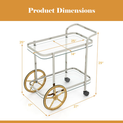 2-Tier Tempered Glass Bar Cart with 2 Large Aluminum Wheels and 2 Rolling Casters, Transparent Kitchen Islands & Carts   at Gallery Canada