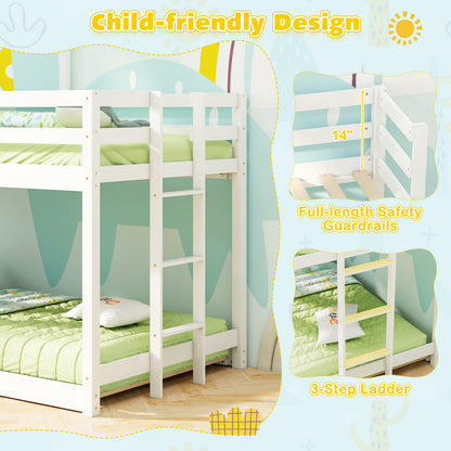 Wooden Twin Over Twin Bunk Bed with Full-length Safety Guardrail and Ladder-White and Gray, Gray & White Bunk Bed Frame at Gallery Canada