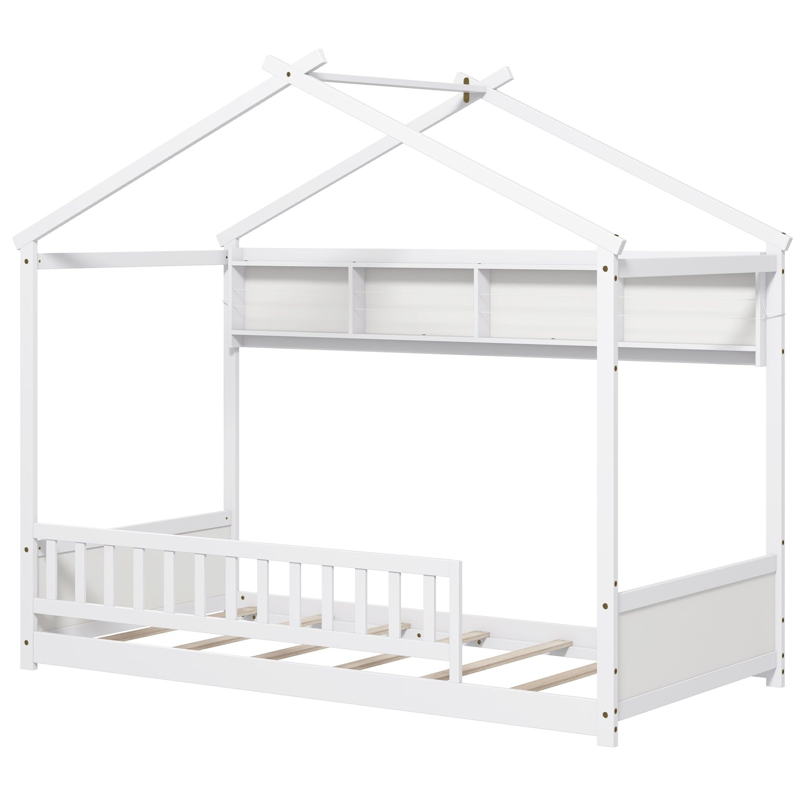 Twin Size House Bed with Storage Shelf and Headboard, White Simple Bed Frame White at Gallery Canada