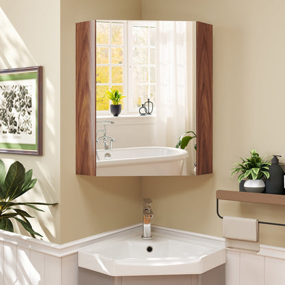 Corner Medicine Cabinet with Mirror with Open Mirror Door and Adjustable Shelf, Brown Wall Mirrors at Gallery Canada