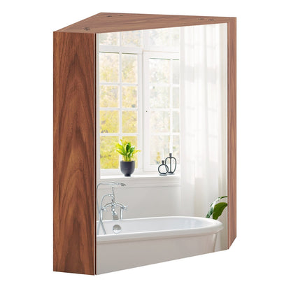 Corner Medicine Cabinet with Mirror with Open Mirror Door and Adjustable Shelf, Brown Wall Mirrors Brown at Gallery Canada