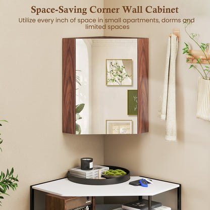 Corner Medicine Cabinet with Mirror with Open Mirror Door and Adjustable Shelf, Brown Wall Mirrors at Gallery Canada