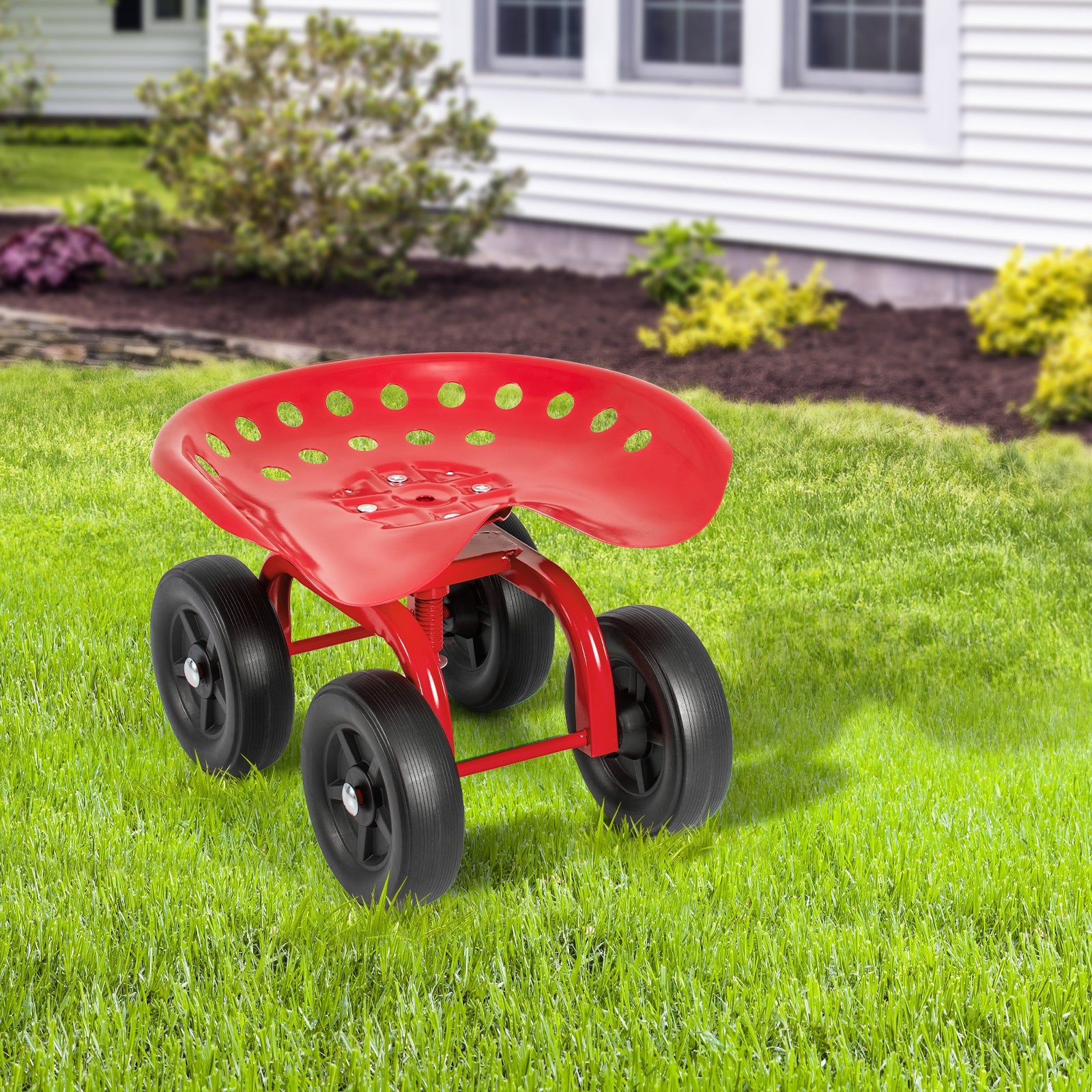 Garden Rolling Workseat with 360° Swivel Seat and Adjustable Height, Red Garden Tools at Gallery Canada