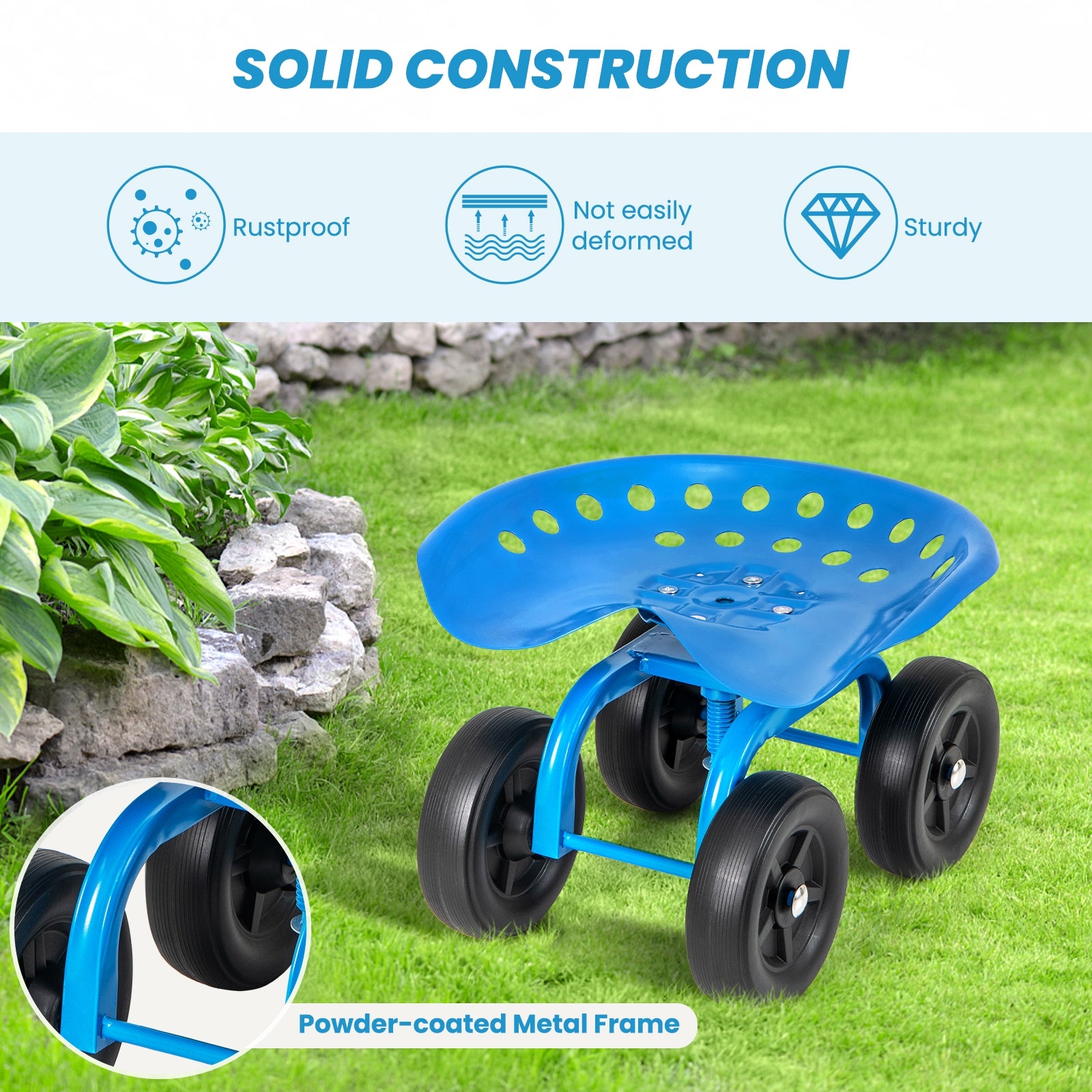 Garden Rolling Workseat with 360° Swivel Seat and Adjustable Height, Blue Garden Tools at Gallery Canada