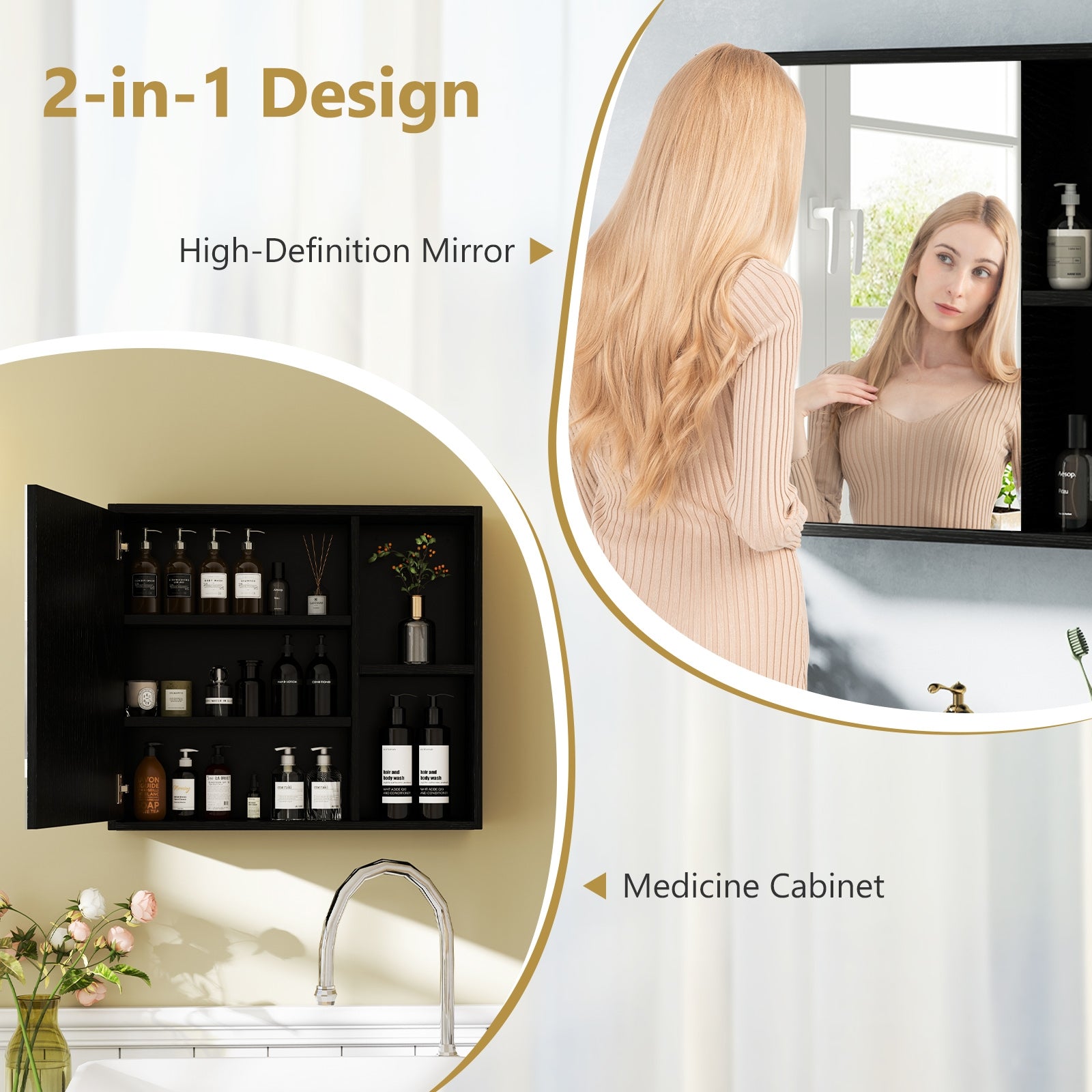 Bathroom Medicine Cabinet with Single Mirror Door, Black Wall Cabinets at Gallery Canada