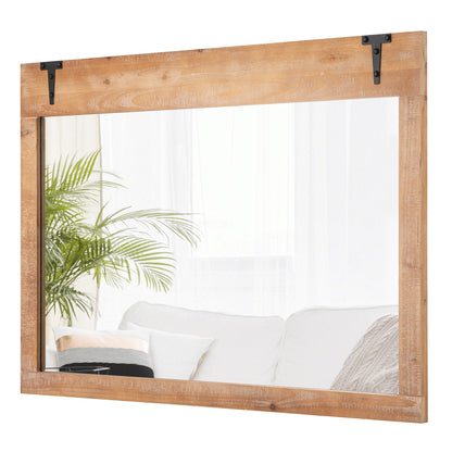 39 x 27.5 Inch Farmhouse Rustic Barn Door Wall Mirror with Wood Frame, Natural Wall Mirrors at Gallery Canada