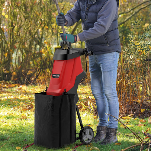 15-AMP Electric Wood Chipper and Shredder Leaf Mulcher with Wheels, Red