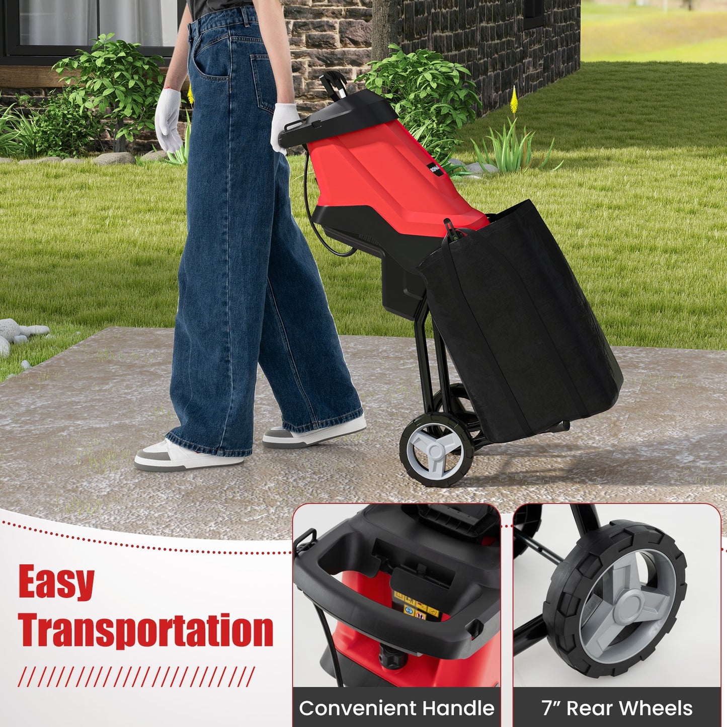 15-AMP Electric Wood Chipper and Shredder Leaf Mulcher with Wheels, Red Lawn Care Tools at Gallery Canada