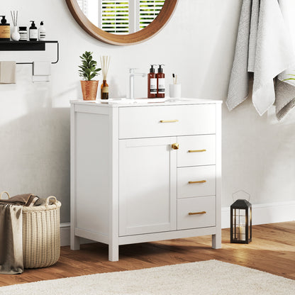 Single Bathroom Vanity with 2 Drawers and 1 Door, White Floor Cabinets at Gallery Canada