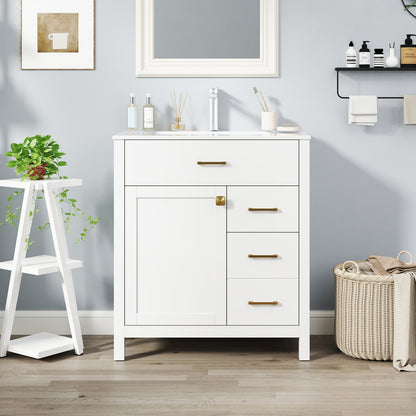 Single Bathroom Vanity with 2 Drawers and 1 Door, White Floor Cabinets at Gallery Canada