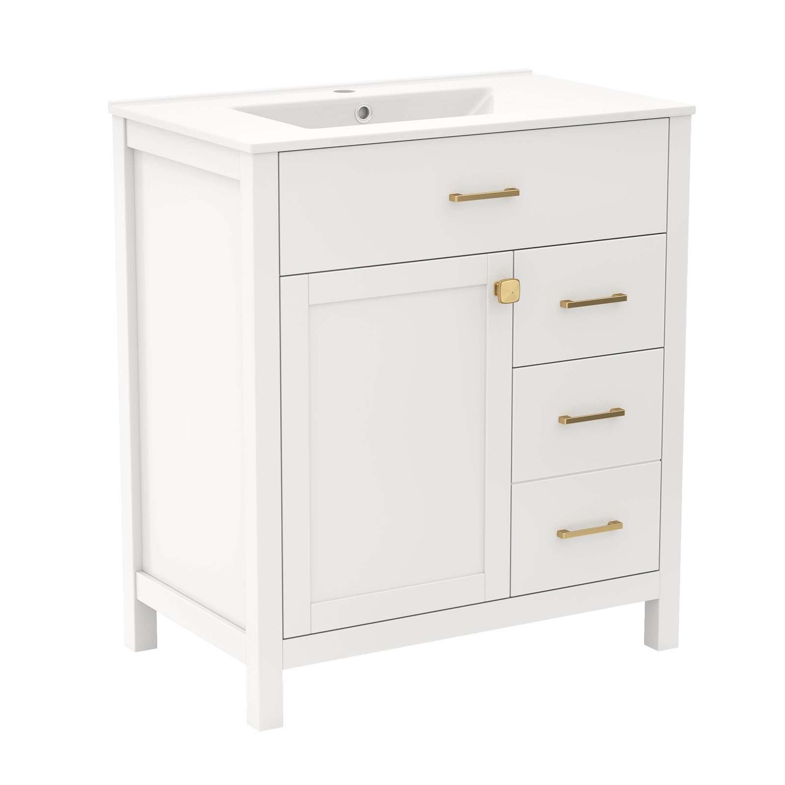 Single Bathroom Vanity with 2 Drawers and 1 Door, White Floor Cabinets White at Gallery Canada