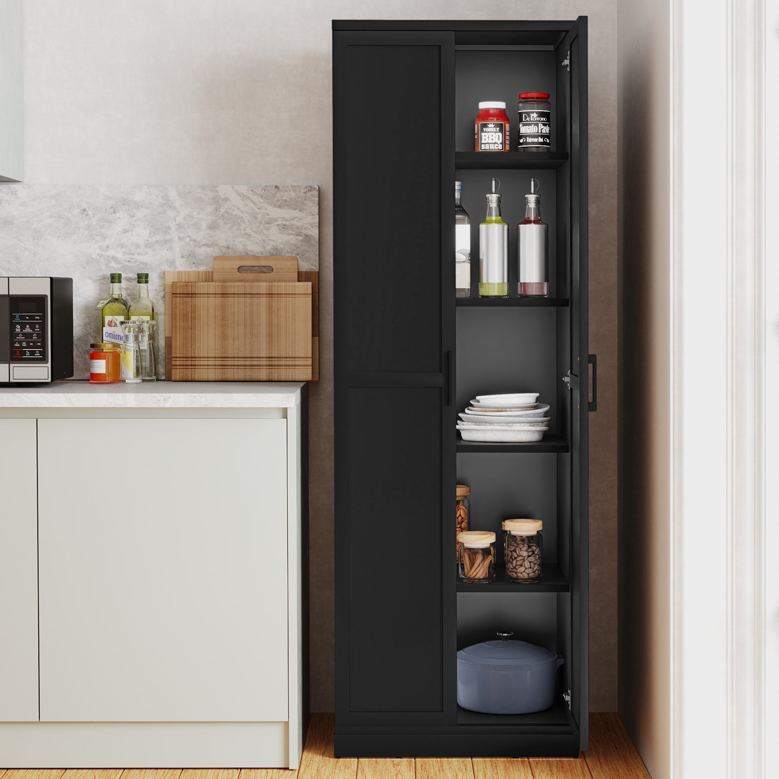 70 Inch Freestanding Storage Cabinet with 2 Doors and 5 Shelves, Black Armoires & Wardrobes at Gallery Canada