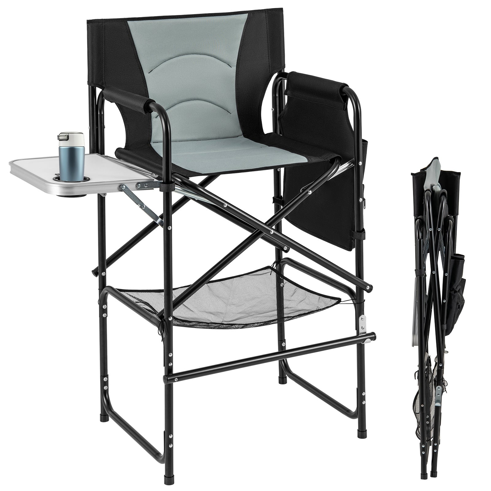 46 Inches Tall Directors Chair with Foldable Side Table and Footrest, Gray Office Chairs at Gallery Canada