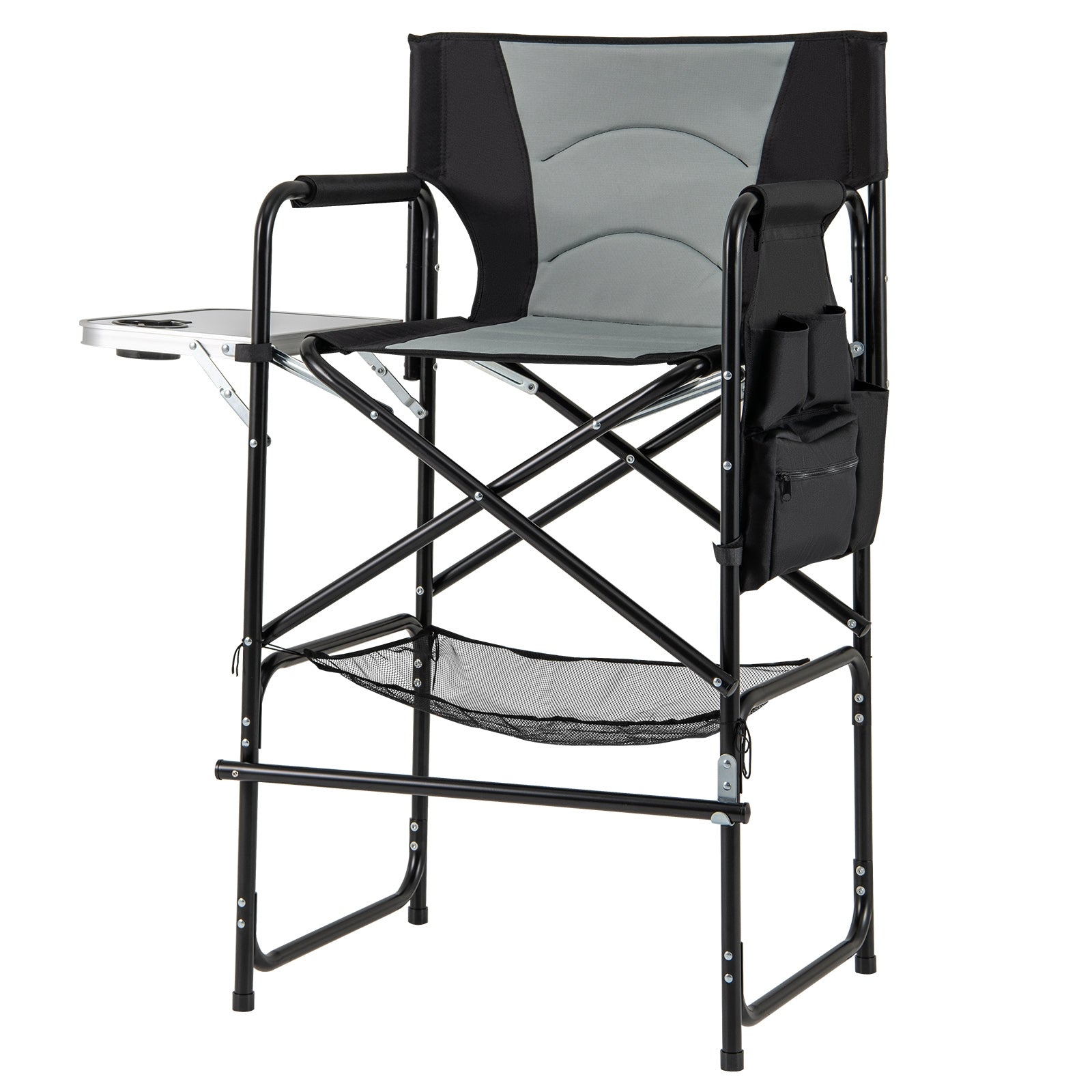 46 Inches Tall Directors Chair with Foldable Side Table and Footrest, Gray Office Chairs at Gallery Canada
