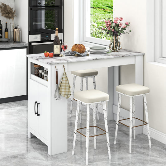 Bar Table Faux Marble Pub Table with 7 Hanging Hooks Compartment, White Dining Tables White at Gallery Canada