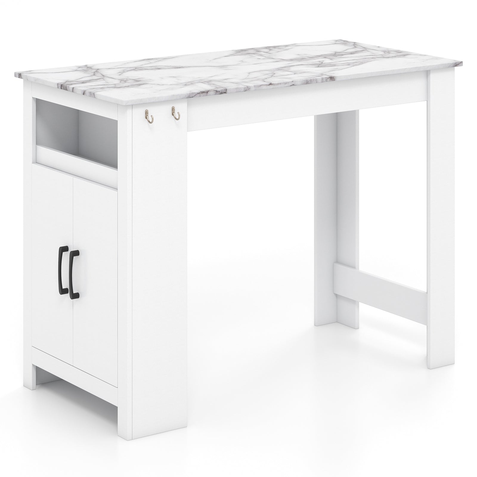 Bar Table Faux Marble Pub Table with 7 Hanging Hooks Compartment, White Dining Tables at Gallery Canada