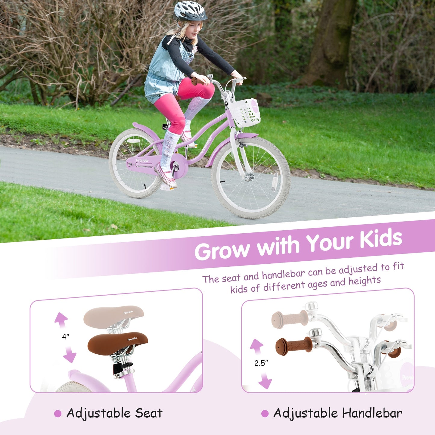 20 Inch Adjustable Kids Bike with 2 Brake System, Purple Kids Bike at Gallery Canada