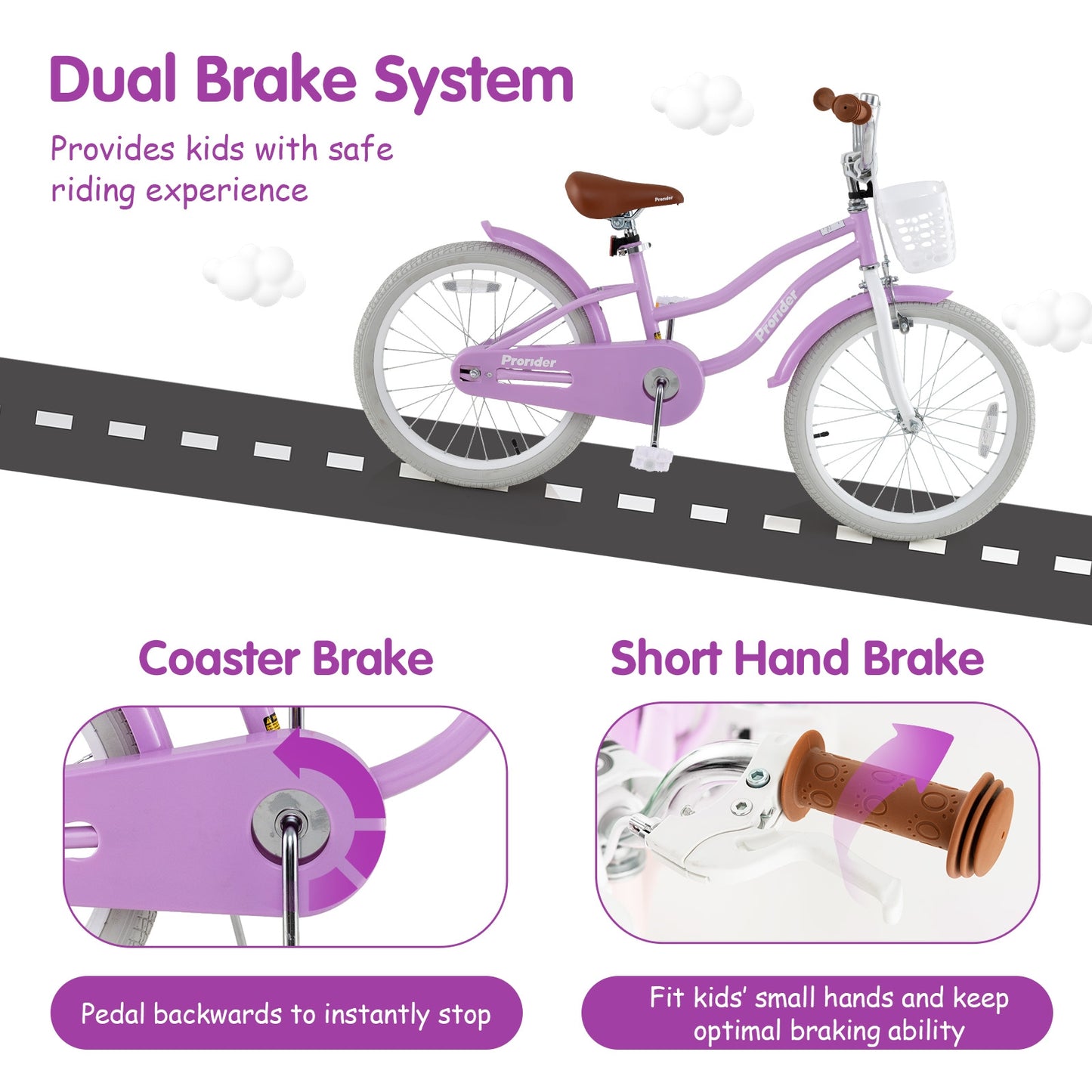 20 Inch Adjustable Kids Bike with 2 Brake System, Purple Kids Bike at Gallery Canada