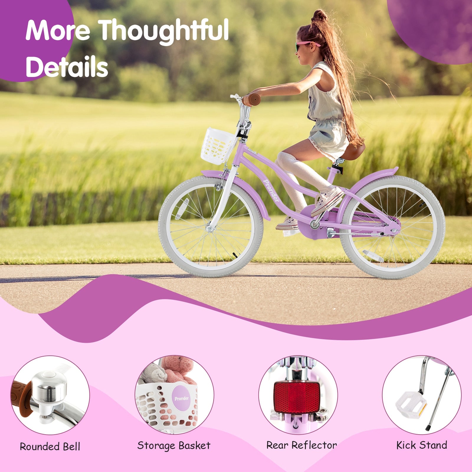 20 Inch Adjustable Kids Bike with 2 Brake System, Purple Kids Bike at Gallery Canada