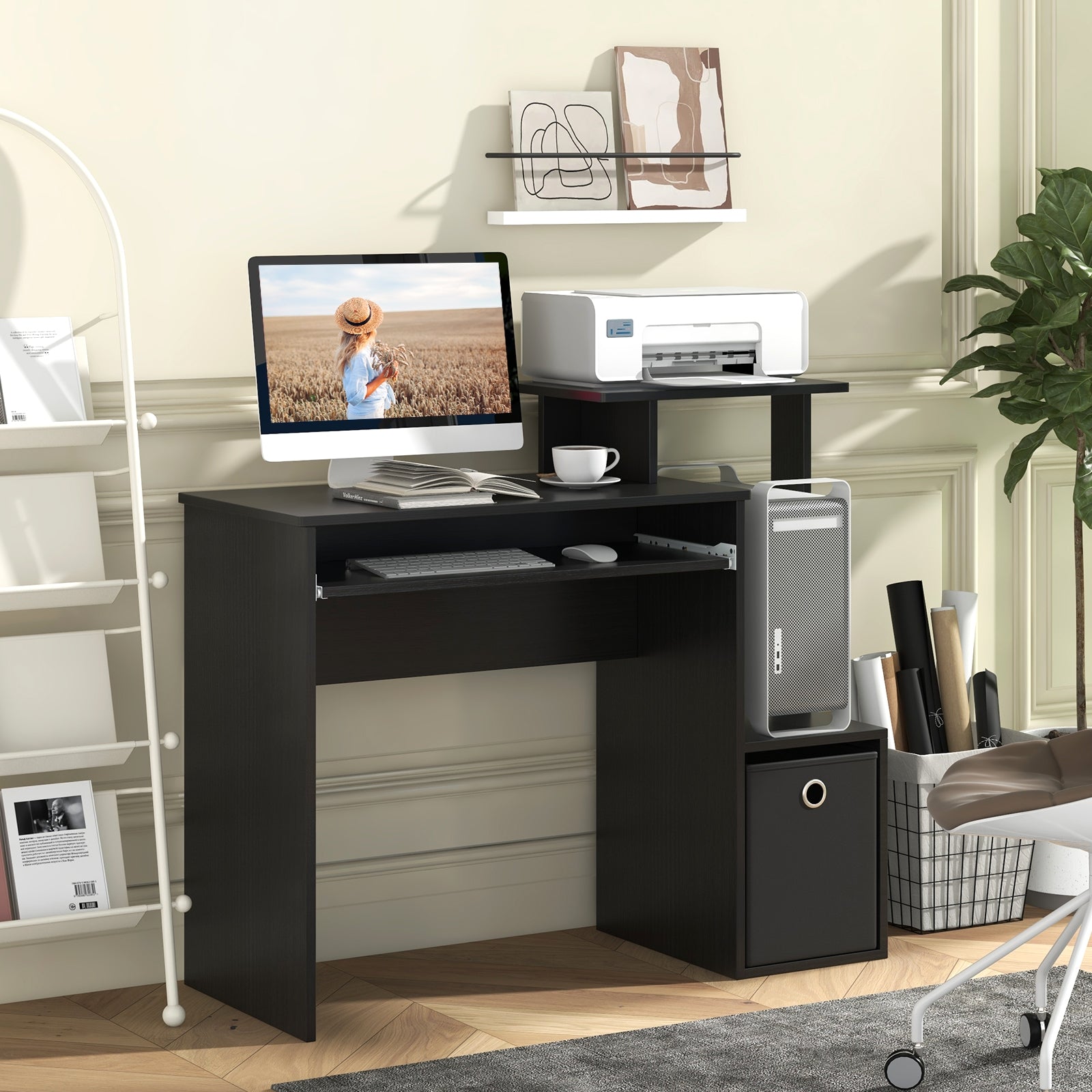 Space-saving Computer Desk with Pull-out Keyboard Tray, Black Computer Desks at Gallery Canada