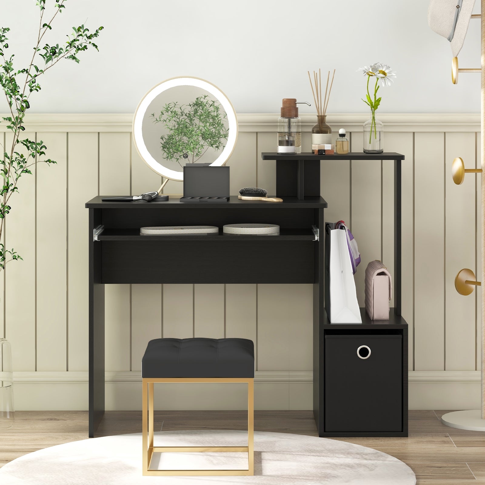 Space-saving Computer Desk with Pull-out Keyboard Tray, Black Computer Desks at Gallery Canada