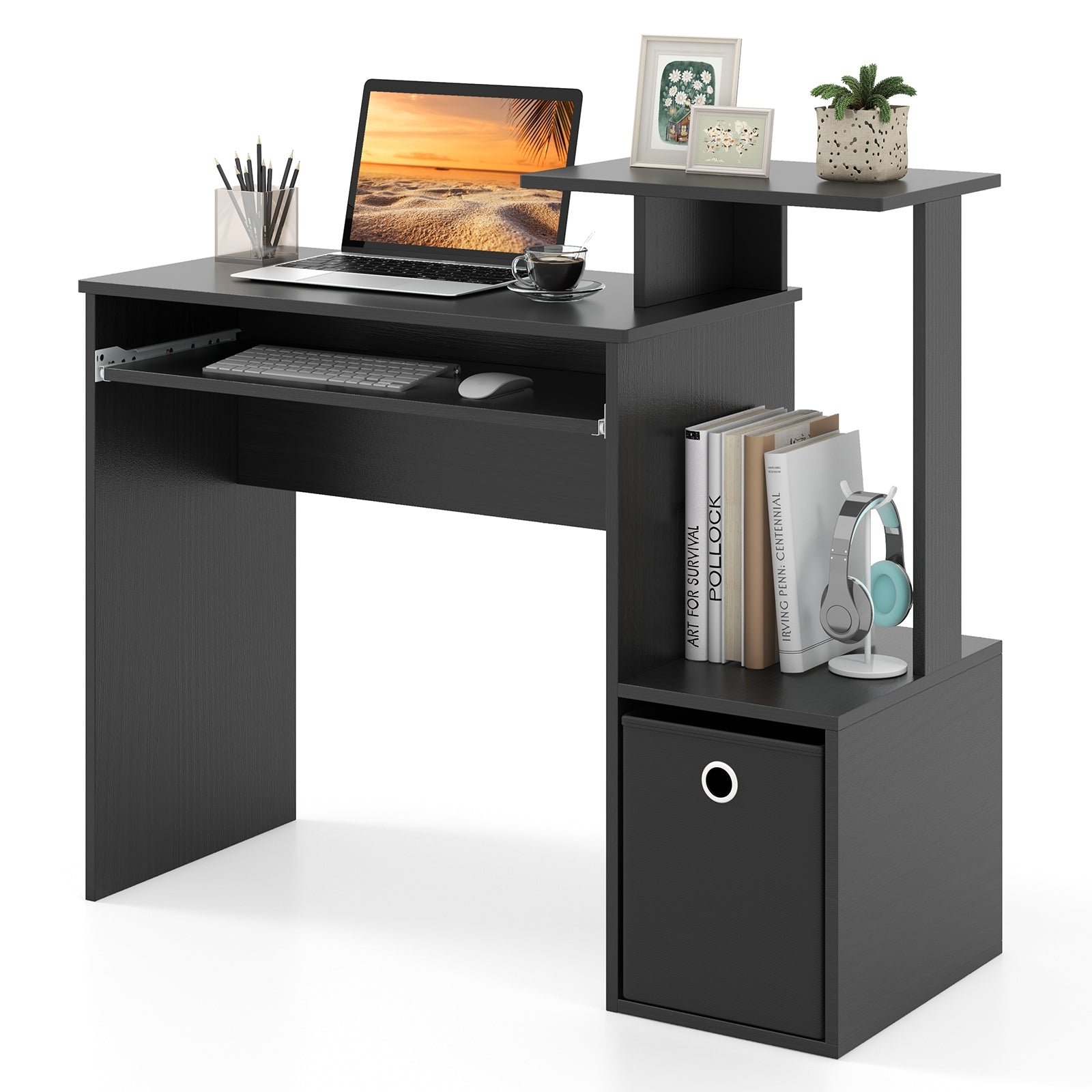 Space-saving Computer Desk with Pull-out Keyboard Tray, Black Computer Desks at Gallery Canada