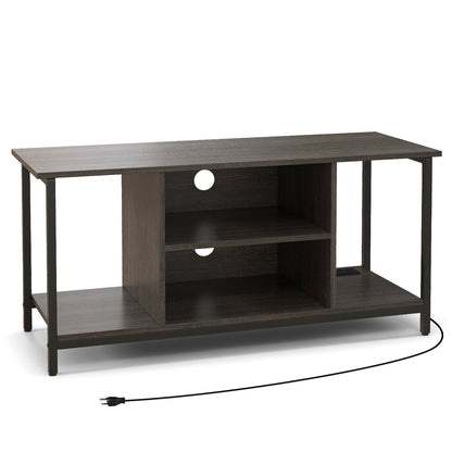 3-Tier TV Stand with Power Outlet USB and Adjustable Shelf, Gray Entertainment Centers & TV Stands   at Gallery Canada