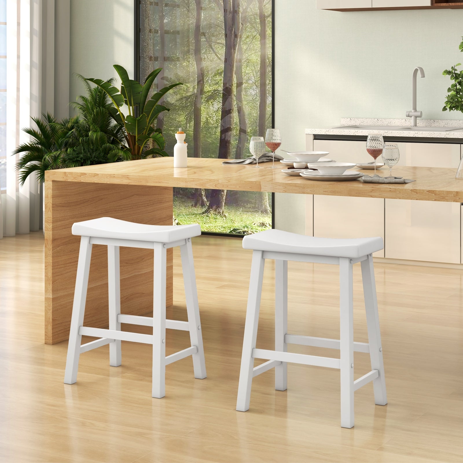 Set of 2 24 Inch Counter Height Stools with Solid Wood Legs, White Bar Stools at Gallery Canada