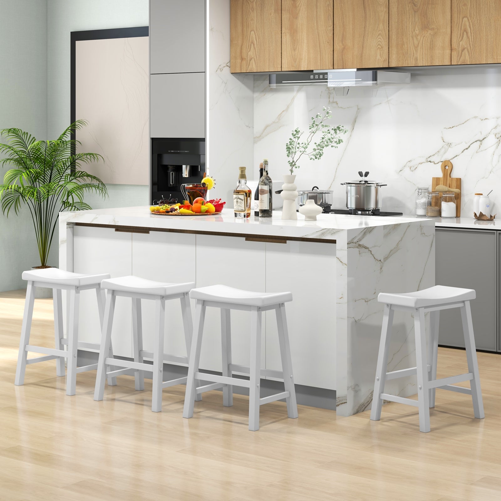 Set of 2 24 Inch Counter Height Stools with Solid Wood Legs, White Bar Stools at Gallery Canada