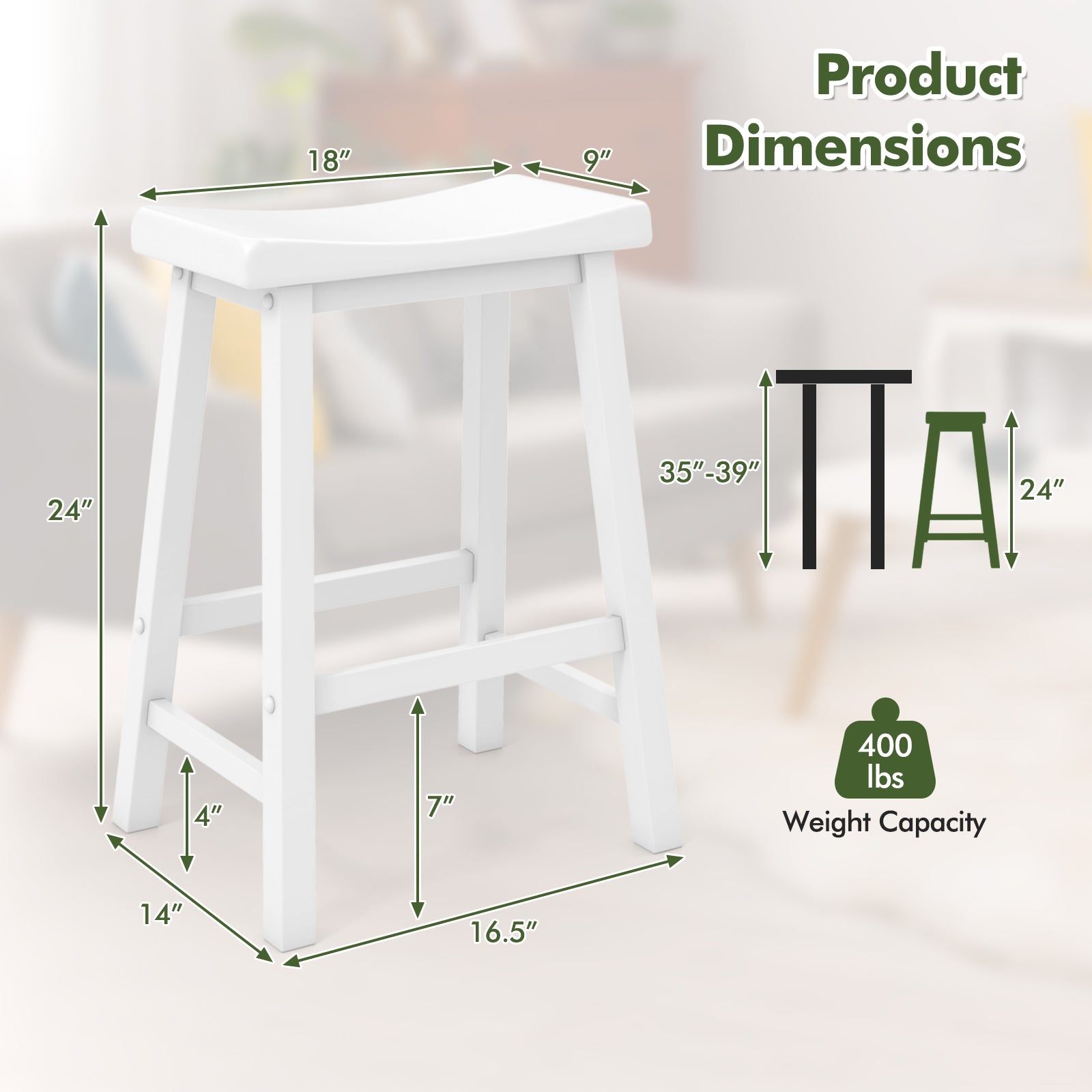 Set of 2 24 Inch Counter Height Stools with Solid Wood Legs, White Bar Stools at Gallery Canada