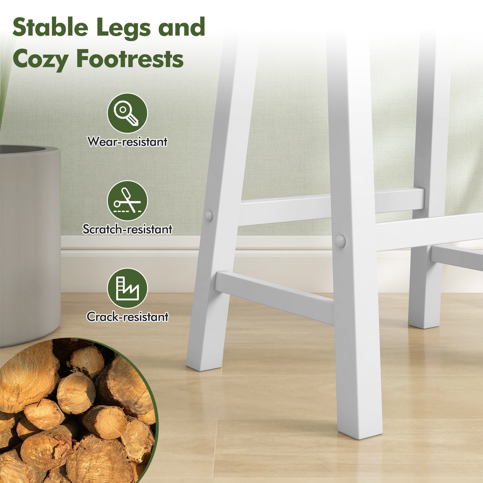 Set of 2 24 Inch Counter Height Stools with Solid Wood Legs, White Bar Stools at Gallery Canada