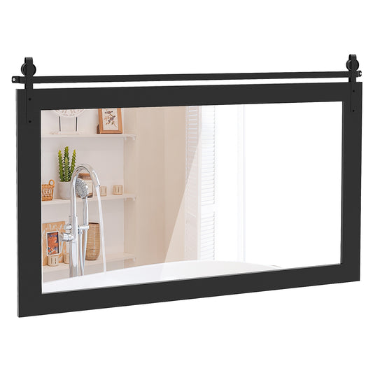 Rectangle Barn Door Style Wall Mounted Mirror with Solid Wood Frame, Black Wall Mirrors Black at Gallery Canada