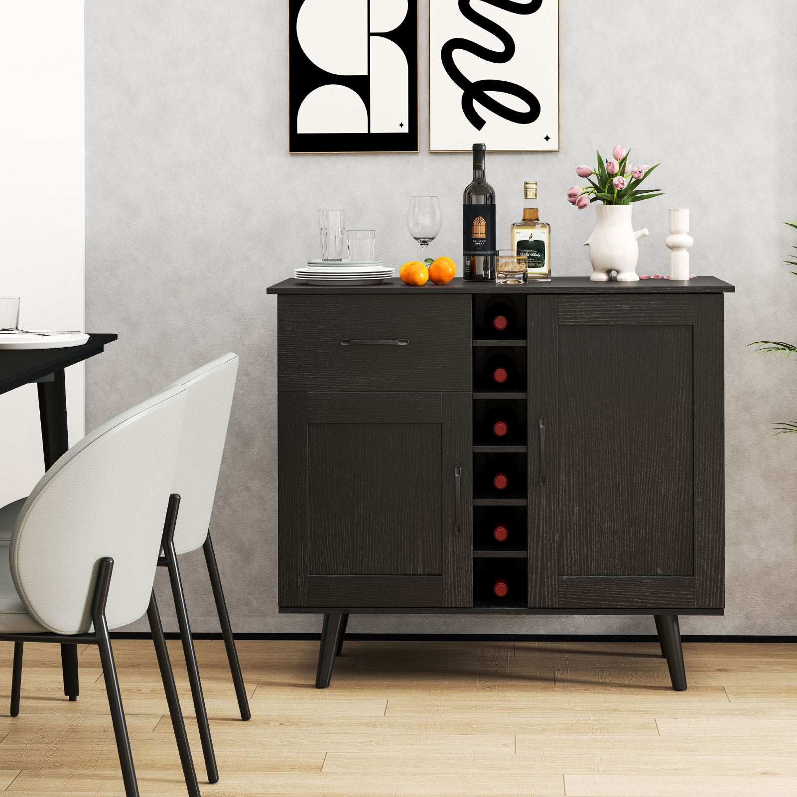 Modern Wine Bar Buffet Cabinet with 6-Bottle Wine Rack, Black Sideboards Cabinets & Buffets at Gallery Canada