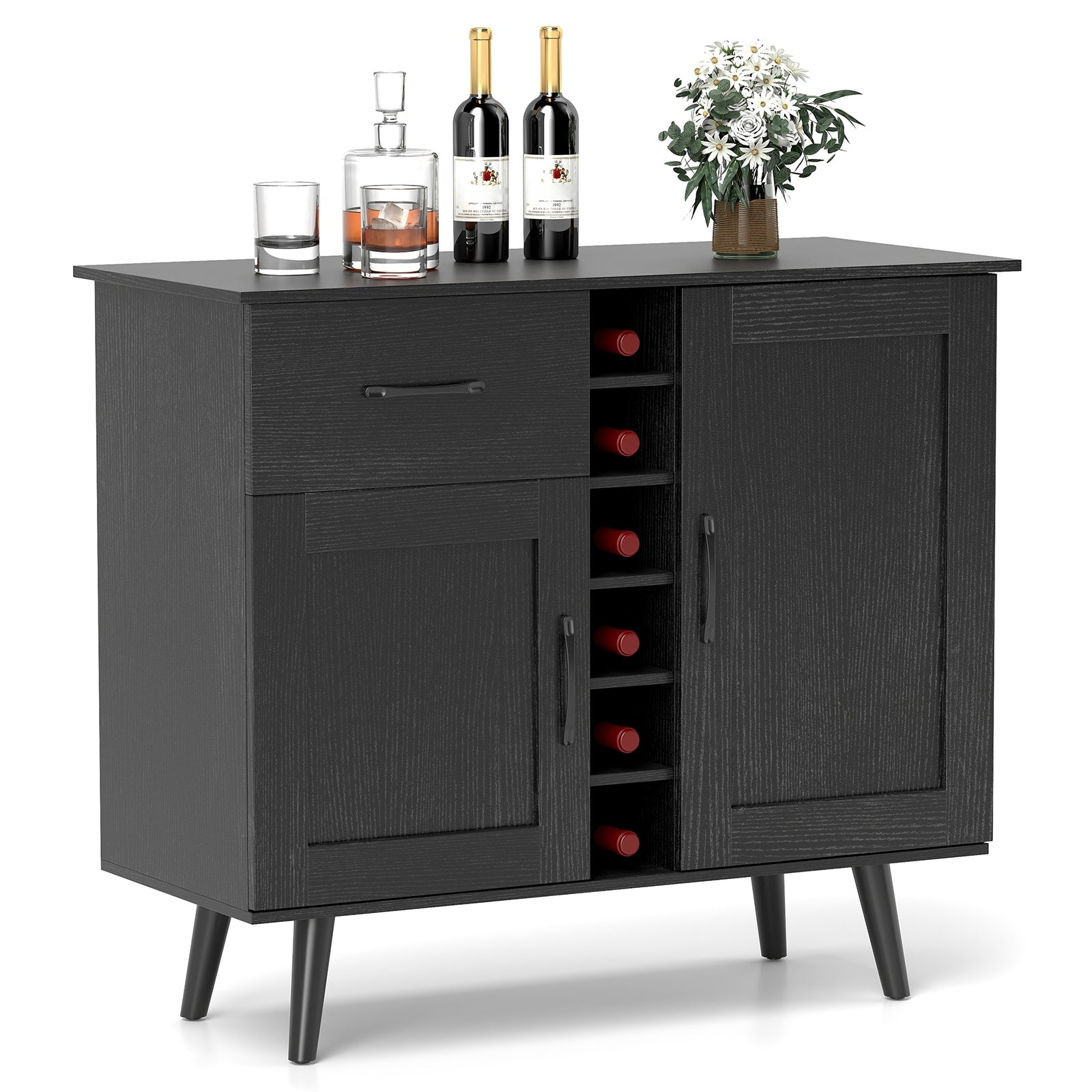 Modern Wine Bar Buffet Cabinet with 6-Bottle Wine Rack, Black Sideboards Cabinets & Buffets Black at Gallery Canada