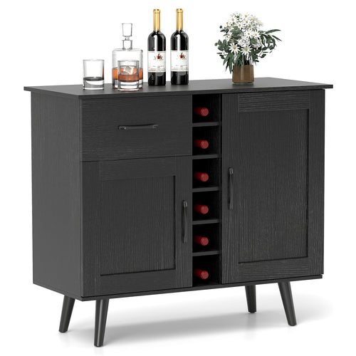 Modern Wine Bar Buffet Cabinet with 6-Bottle Wine Rack, Black