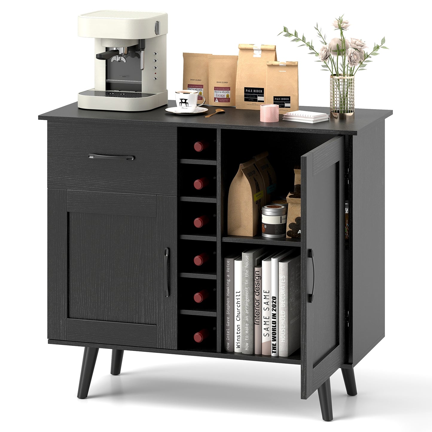 Modern Wine Bar Buffet Cabinet with 6-Bottle Wine Rack, Black Sideboards Cabinets & Buffets at Gallery Canada