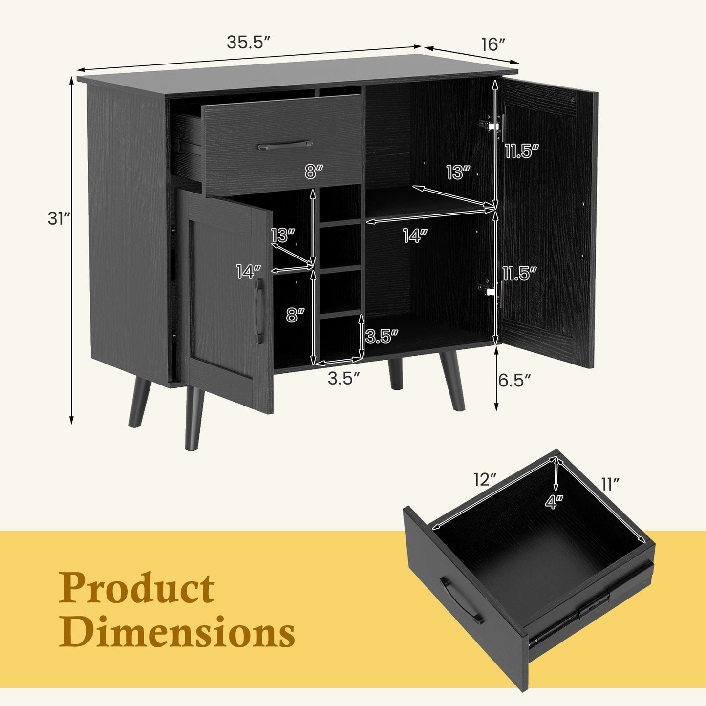 Modern Wine Bar Buffet Cabinet with 6-Bottle Wine Rack, Black Sideboards Cabinets & Buffets at Gallery Canada