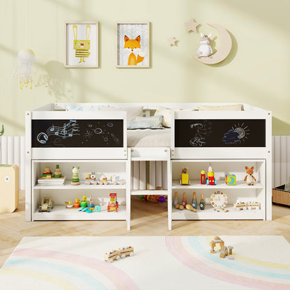 Kid Twin Size Low Loft Bed with Chalkboard Ramp Ladder and Bookcases, White Toddler Beds at Gallery Canada