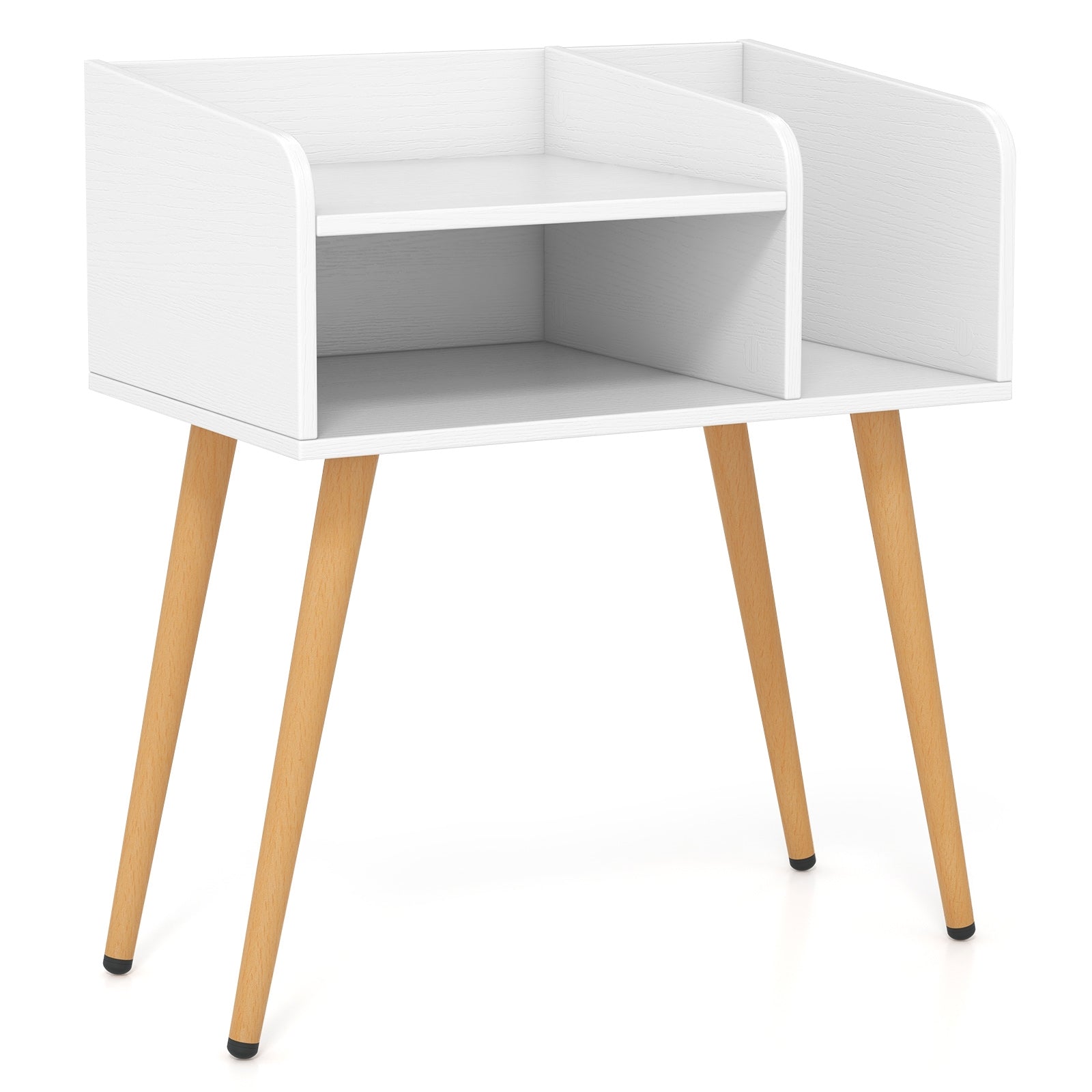 Mid Century Modern Nightstand  with Open Shelves, White Nightstands   at Gallery Canada