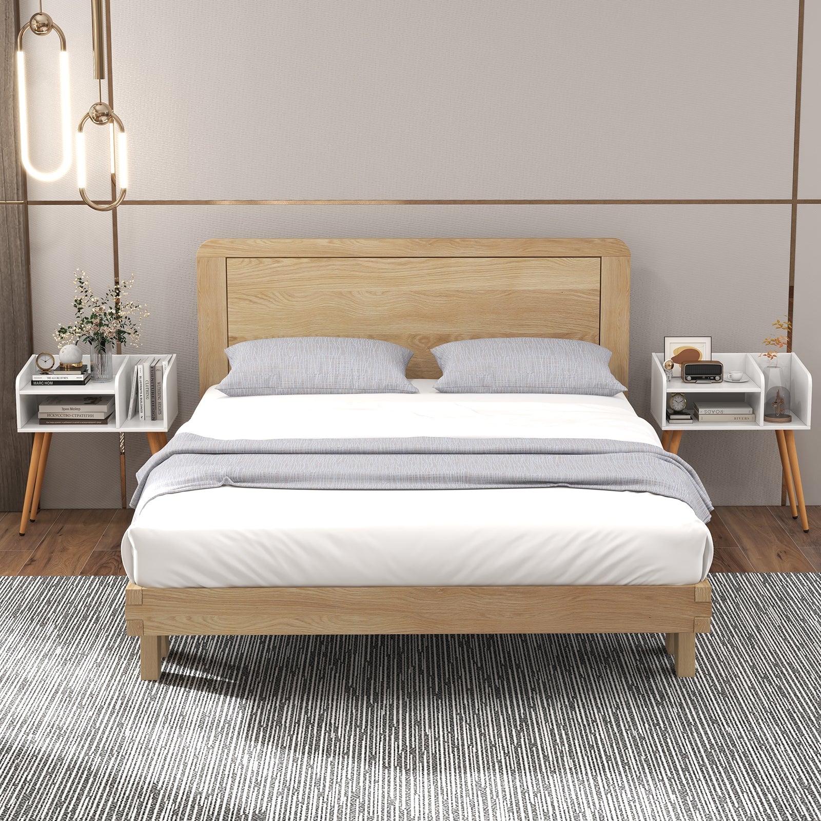 Mid Century Modern Nightstand with Open Shelves, White Nightstands at Gallery Canada