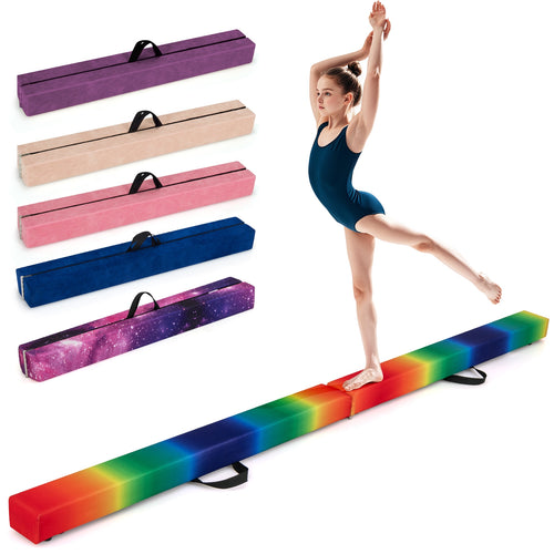 7 Feet Folding Portable Floor Balance Beam with Handles for Gymnasts-Muticolor, Multicolor